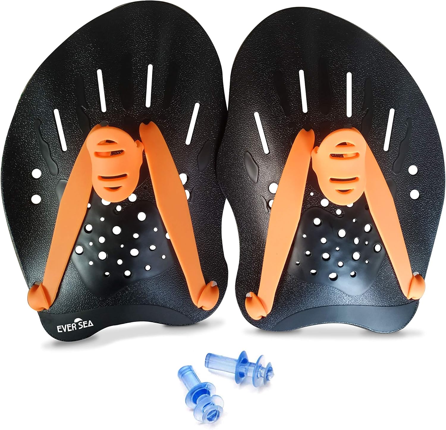 es ever sea 游泳手蹼 男女均适用 带可调节肩带 游泳桨 带硅胶耳塞